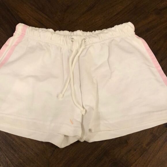 NWOT white shorts pink stripe comfy cotton beach - Picture 1 of 2